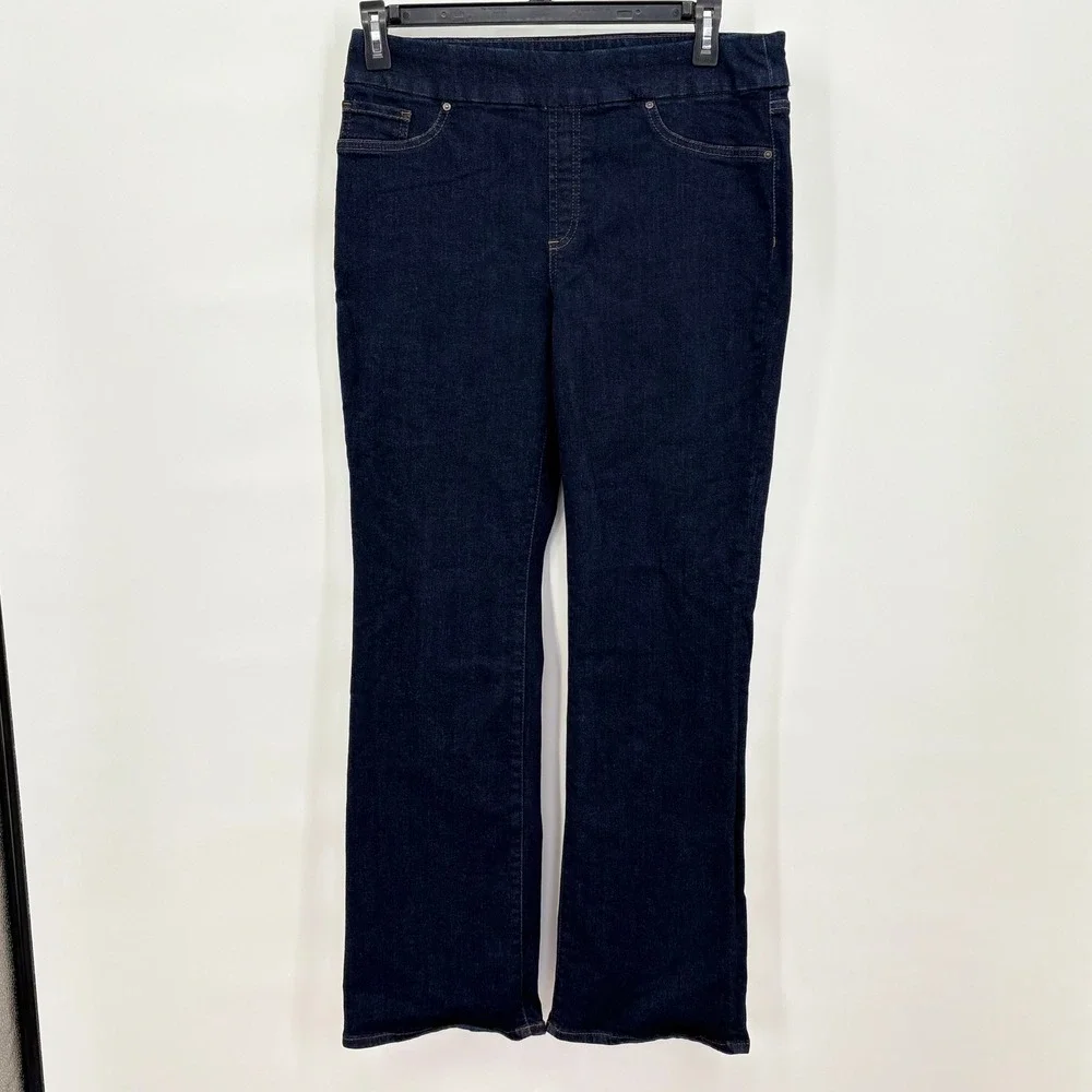 Chico's Pull On Slim Boot Jeans Womens 1R US‎ 8R Dark Indigo Blue Stretch Denim
